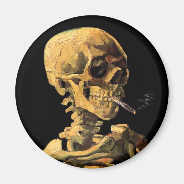Vincent Van Gogh - Skull mit brennender Zigarette Magnet (Vorne)