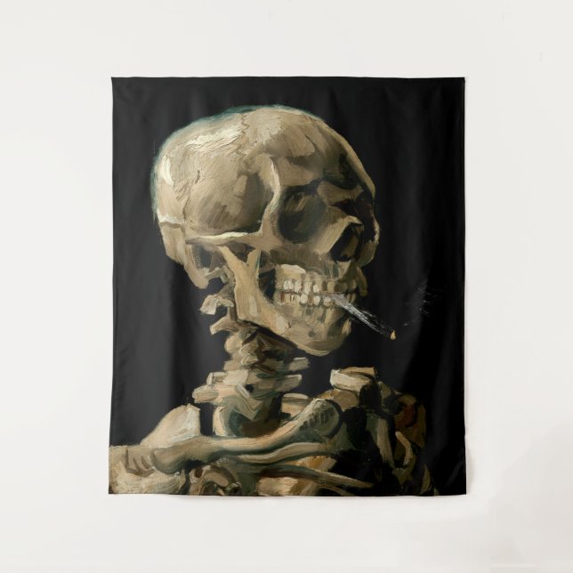 Vincent van Gogh - Skull mit brennender Zigarette Wandteppich (Vorderseite)