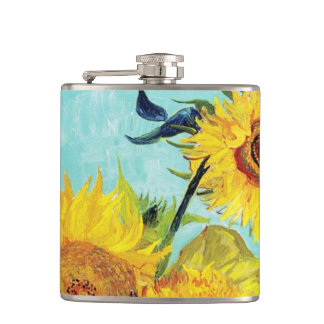 Vincent van Gogh-Sonnenblume-Vasen-erster Türkis Flachmann