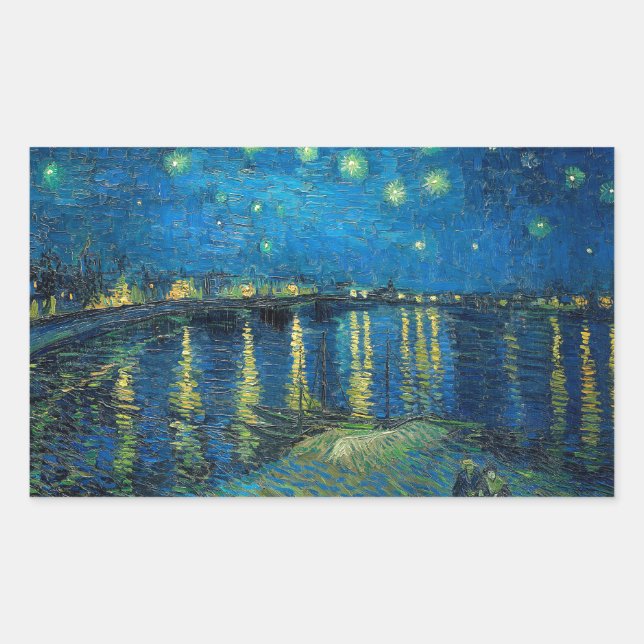 Vincent Van Gogh Starry Night Over the Rhone Rechteckiger Aufkleber (Vorderseite)