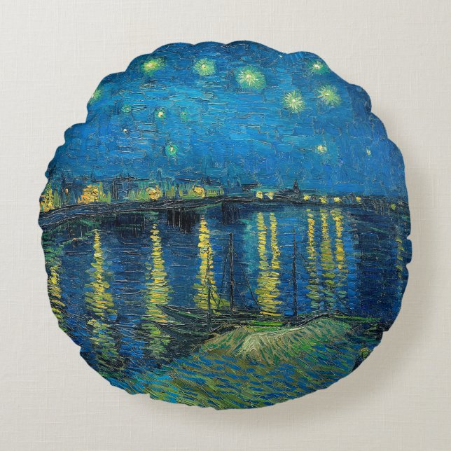 Vincent Van Gogh Starry Night Over the Rhone Rundes Kissen (Vorderseite)
