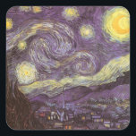 Vincent van Gogh - Starry Night Quadratischer Aufkleber<br><div class="desc">Die Starry Night (1889) von Vincent van Gogh ist ein Vintager Post-Impressionismus der Kunstlandschaft Landschaftsmalerei. Der Blick auf eine Stadt in einem Tal bei Nacht mit den Wolken, den Sternen und einem schönen goldgelben Halbmond. Es wurde im Laufe des Tages aus der Erinnerung gemalt und ist van Goghs bekanntestes Gemälde....</div>