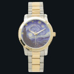 Vincent Van Gogh Starry Night Vintag Kunstkunst Armbanduhr<br><div class="desc">Vincent van Gogh Starry Night Fine Art Painting Starry Night ist ein Gemälde des niederländischen post-impressionistischen Künstlers Vincent van Gogh. Der blaue Nachthimmel ist voll von wirbelnden Wolken, Sternen und einem hellen Halbmond. Seit 1941 ist es in der ständigen Sammlung des Museums für moderne Kunst in New York City. Das...</div>