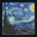 Vincent Van Gogh Starry Night Vintag Kunstkunst Quadratische Wanduhr<br><div class="desc">Vincent Van Gogh Starry Night Vintag Kunstmuseum Monte San Giorgio</div>