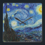 Vincent Van Gogh Starry Night Vintag Kunstkunst Quadratische Wanduhr<br><div class="desc">Vincent Van Gogh Starry Night Vintag Kunstmuseum Monte San Giorgio</div>