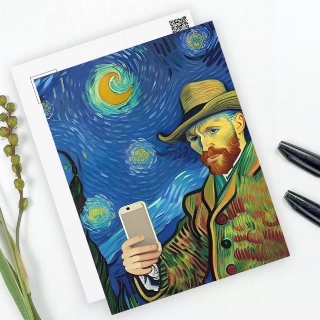 Vincent Van Gogh Starry Selfie Night By Ricaso Postkarte (Von Creator hochgeladen)