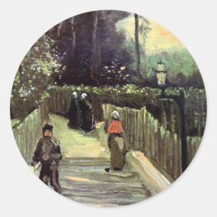 Vincent Van Gogh - Steiler Weg in Montmartre Runder Aufkleber