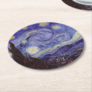 Vincent Van Gogh Sternennacht Vintage Kunst Runder Pappuntersetzer
