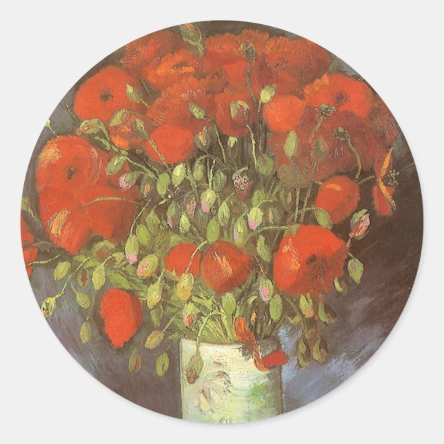 Vincent van Gogh Still Life Vase mit roten Pfoten Runder Aufkleber (Vorderseite)