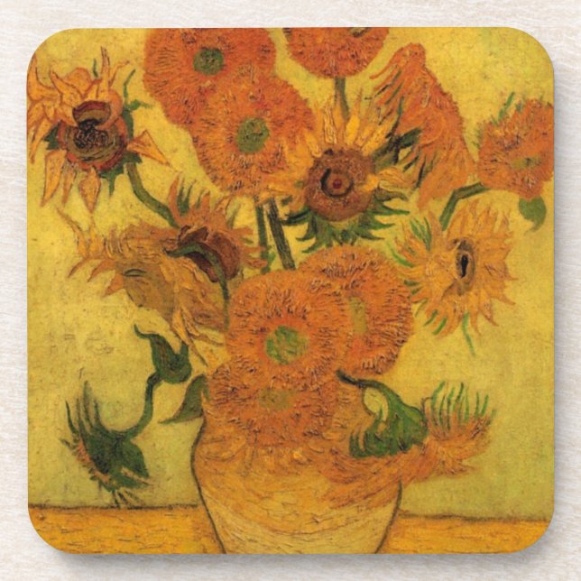 Vincent van Gogh Still Life Vase w 15 Sonnenblumen Getränkeuntersetzer (Vorderseite)