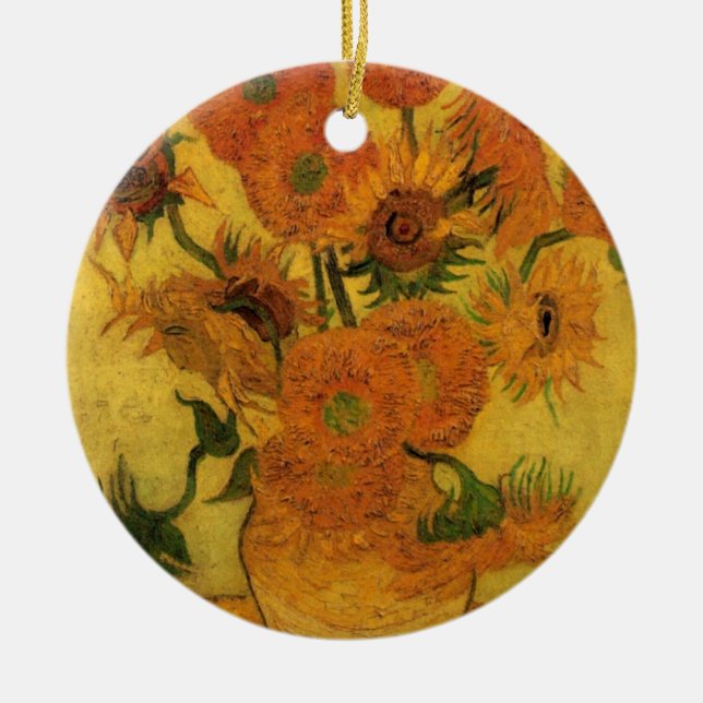 Vincent van Gogh Still Life Vase w 15 Sonnenblumen Keramikornament (Vorne)