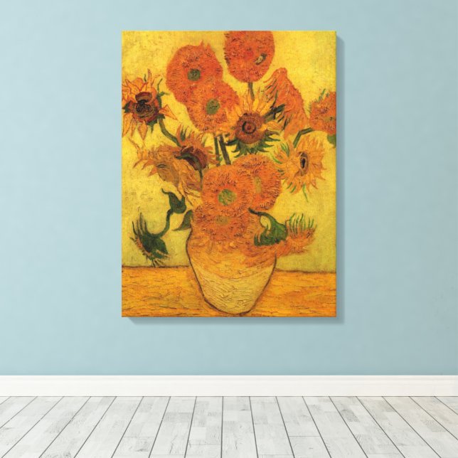 Vincent van Gogh Still Life Vase w 15 Sonnenblumen Leinwanddruck (Insitu (Holzboden))