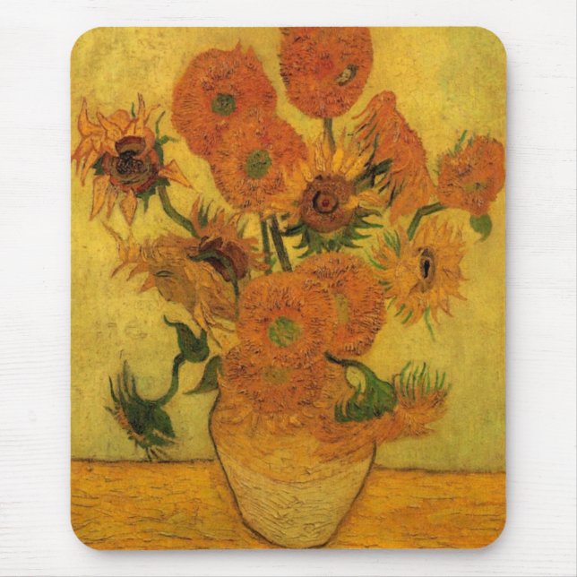 Vincent van Gogh Still Life Vase w 15 Sonnenblumen Mousepad (Vorne)