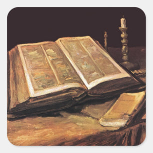 Vincent Van Gogh - Stilleben mit Bibel Quadratischer Aufkleber