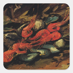 Vincent van Gogh - Stillleben Miesmuscheln und Gar Quadratischer Aufkleber