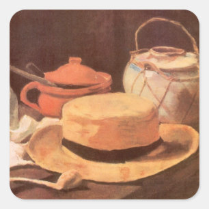 Vincent van Gogh - Stillleben mit gelbem Strohhut Quadratischer Aufkleber
