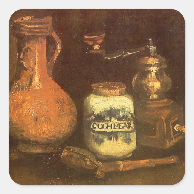 Vincent van Gogh - Stillleben mit Kaffeemühle Quadratischer Aufkleber (Vorderseite)