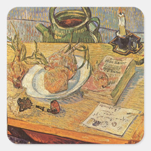 Vincent van Gogh - Stillleben mit Zeichnend Vorsta Quadratischer Aufkleber