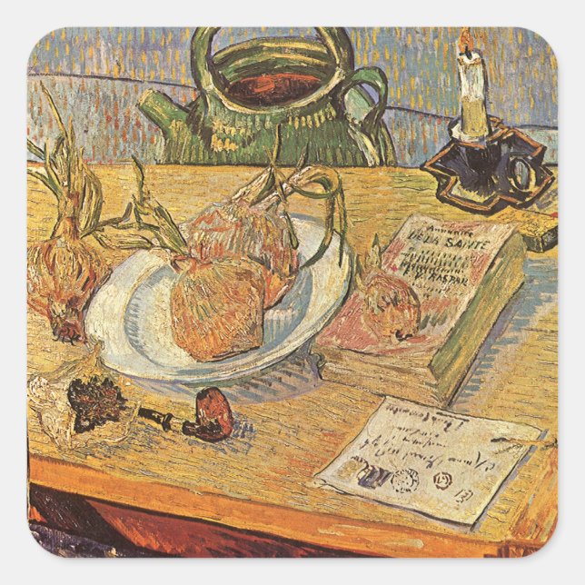 Vincent van Gogh - Stillleben mit Zeichnend Vorsta Quadratischer Aufkleber (Vorderseite)
