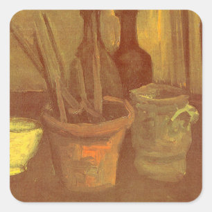 Vincent van Gogh - Stillleben Pinsel in einem Topf Quadratischer Aufkleber