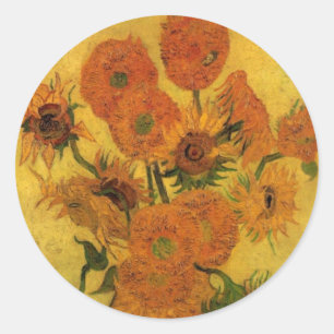 Vincent van Gogh Stillleben Vasen mit 15 Sonnenblu Runder Aufkleber