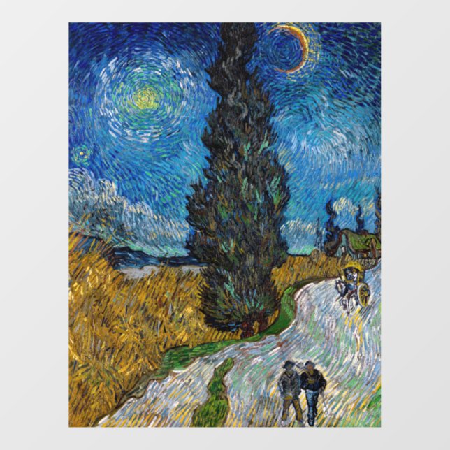 Vincent van Gogh - Straße mit Cypress und Star Fensteraufkleber (Blatt)