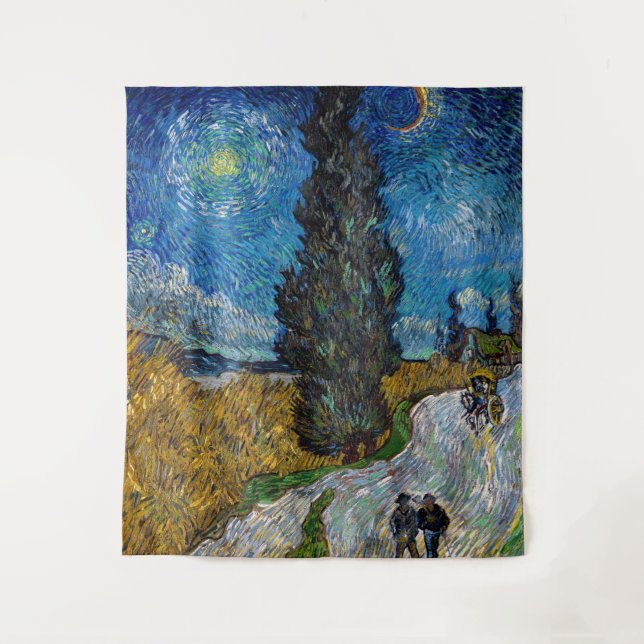 Vincent van Gogh - Straße mit Cypress und Star Wandteppich (Vorderseite)