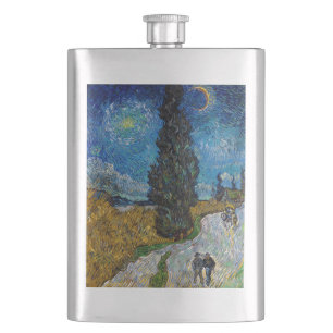 Vincent van Gogh - Straße mit Zypresse und Stern Flachmann