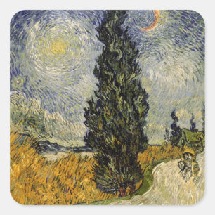 Vincent van Gogh   Straße mit Zypressen, 1890 Quadratischer Aufkleber