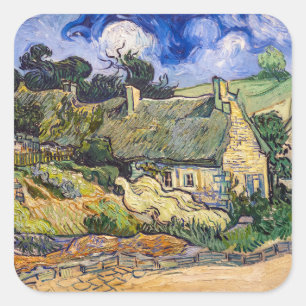 Vincent Van Gogh - Strohdächer in Cordeville Quadratischer Aufkleber