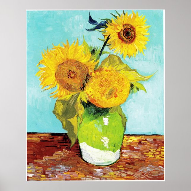 Vincent van Gogh Sunflowers Vase First Turquoise Poster (Vorne)