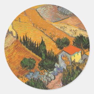Vincent van Gogh - Tal mit Pflüger Runder Aufkleber