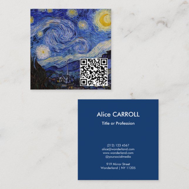 Vincent Van Gogh - The Starry Night - QR-Code Quadratische Visitenkarte (Vorne/Hinten)