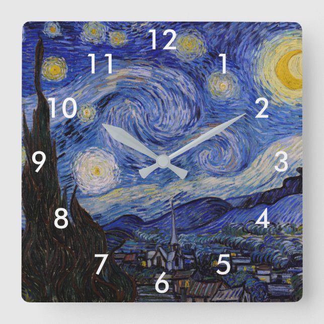 Vincent Van Gogh - The Starry night Quadratische Wanduhr (Vorderseite)