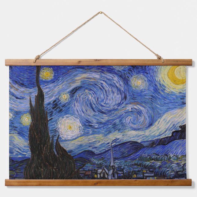 Vincent Van Gogh - The Starry night Wandteppich Mit Holzrahmen (Vorne)