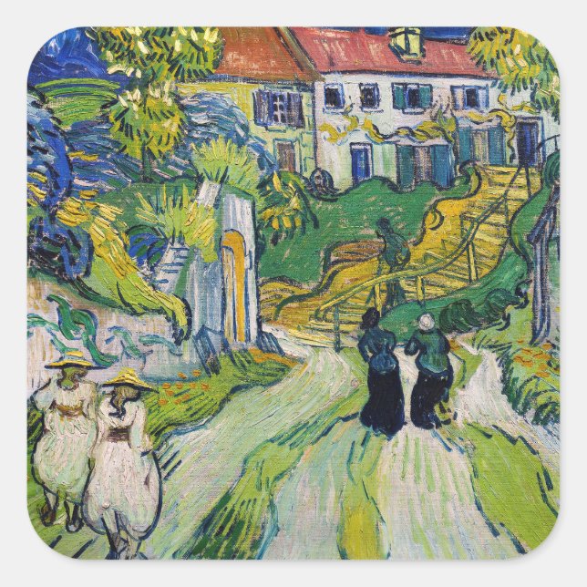 Vincent van Gogh - Treppe bei Auvers Quadratischer Aufkleber (Vorderseite)
