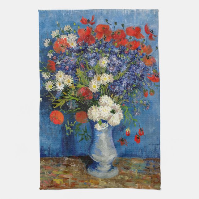Vincent van Gogh - Vase mit Cornblumen & Poppies Geschirrtuch (Vertikal)