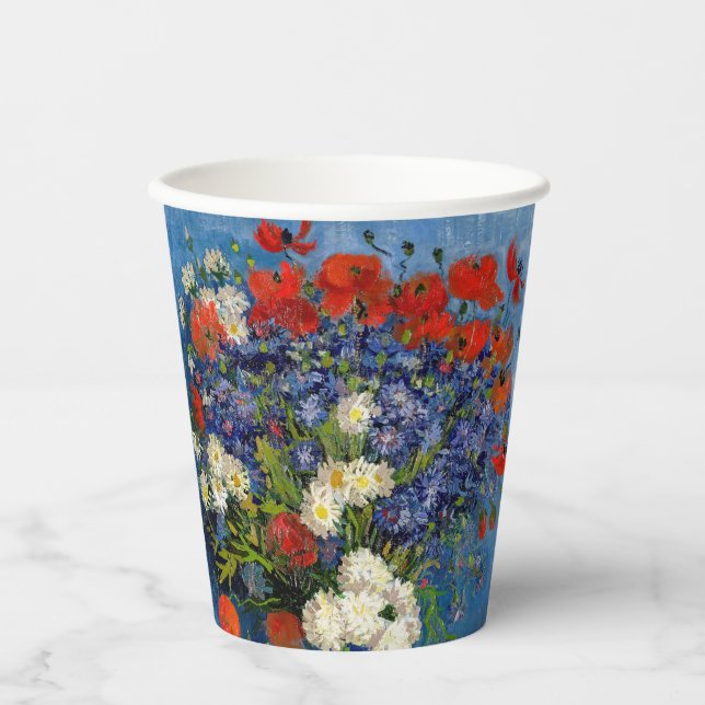Vincent van Gogh - Vase mit Cornblumen & Poppies Pappbecher (Vorderseite)