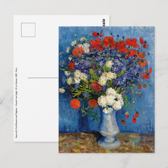 Vincent van Gogh - Vase mit Cornblumen & Poppies Postkarte (Vorne/Hinten)