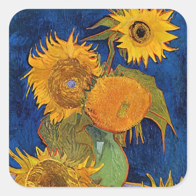 Vincent van Gogh - Vase mit fünf Sonnenblumen Quadratischer Aufkleber (Vorderseite)