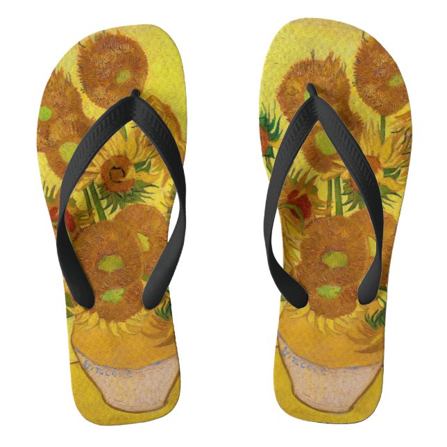 Vincent van Gogh - Vase mit fünfzehn Sonnenblumen Flip Flops (Fußbett)