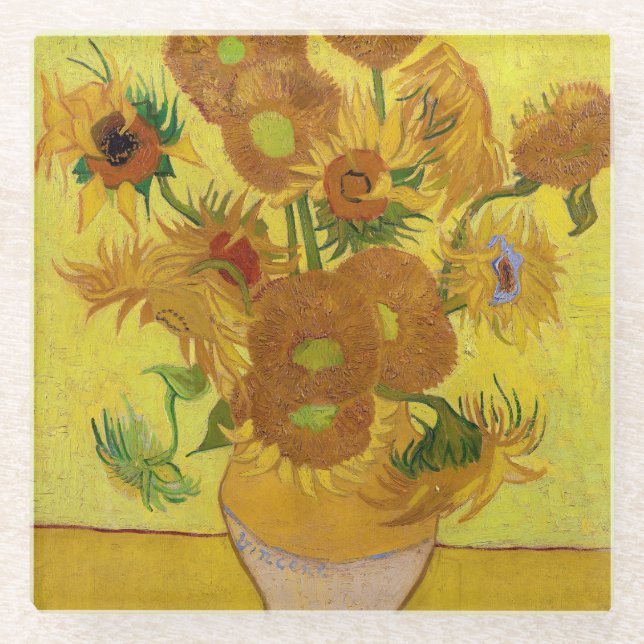 Vincent van Gogh - Vase mit fünfzehn Sonnenblumen Glasuntersetzer (Vorderseite)
