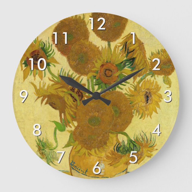 Vincent van Gogh - Vase mit fünfzehn Sonnenblumen Große Wanduhr (Vorderseite)