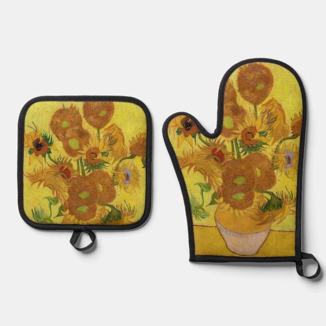 Vincent van Gogh - Vase mit fünfzehn Sonnenblumen Ofenhandschuh & Topflappen-Set (Vorderseite)