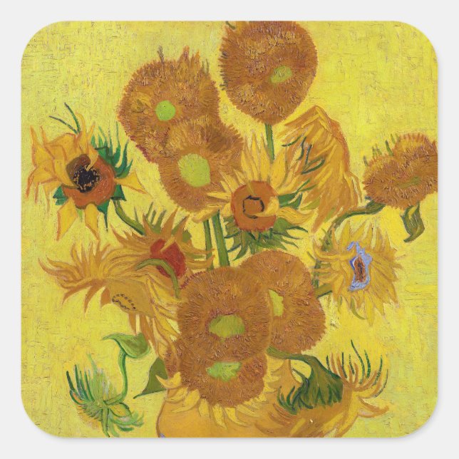Vincent van Gogh - Vase mit fünfzehn Sonnenblumen Quadratischer Aufkleber (Vorderseite)