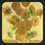 Vincent van Gogh - Vase mit fünfzehn Sonnenblumen Quadratischer Aufkleber<br><div class="desc">Vase mit 15 Sonnenblumen / Vase avec quinze turnesols - Vincent Van Gogh,  August 1888 - Sonnenblumen 1888,  Fassung (F454)</div>