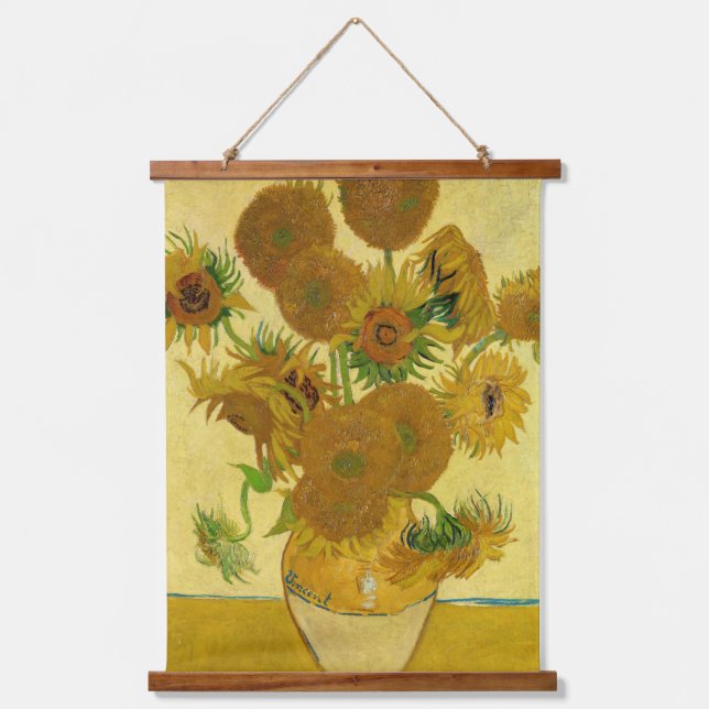 Vincent van Gogh - Vase mit fünfzehn Sonnenblumen Wandteppich Mit Holzrahmen (Vorderseite)
