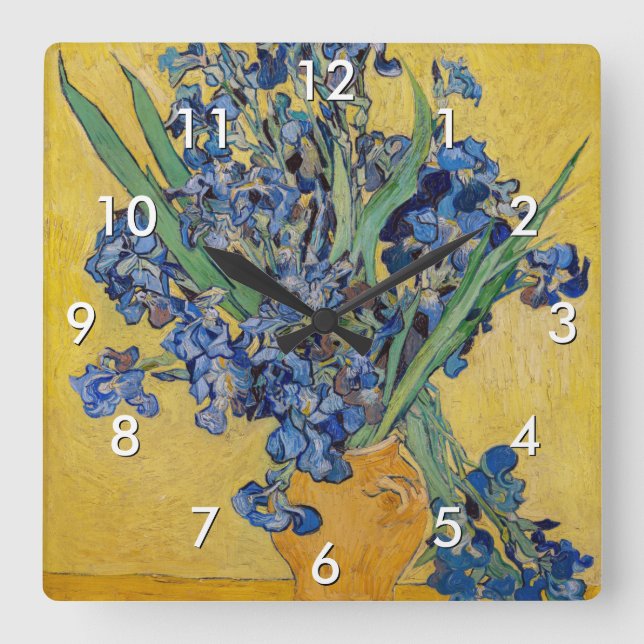 Vincent van Gogh - Vase mit Iren Quadratische Wanduhr (Vorderseite)