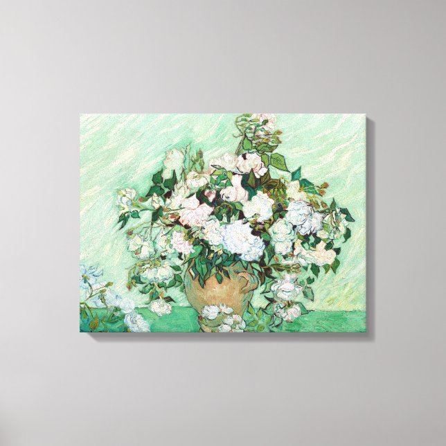 Vincent van Gogh Vase mit rosa Rosen Leinwanddruck (Vorderseite)