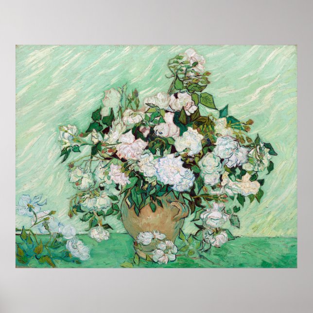 Vincent van Gogh Vase mit rosa Rosen Poster (Vorne)